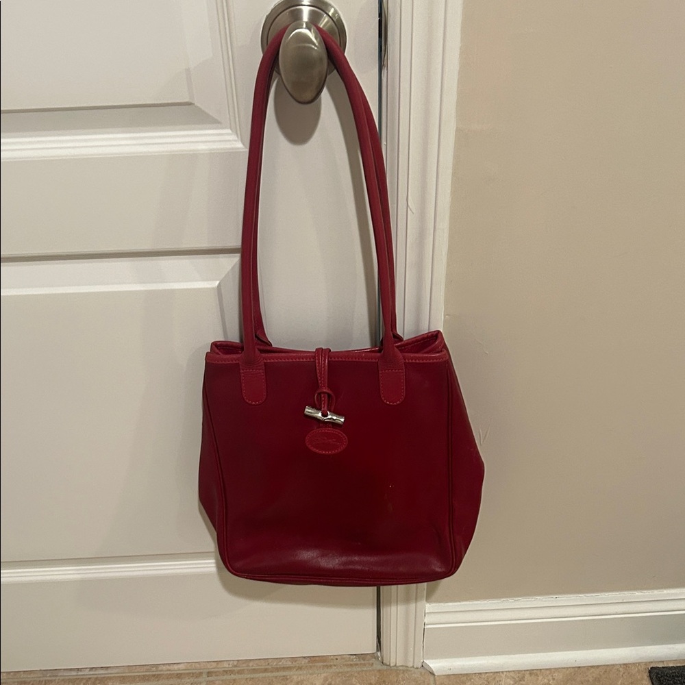Vintage red leather Longchamp bag